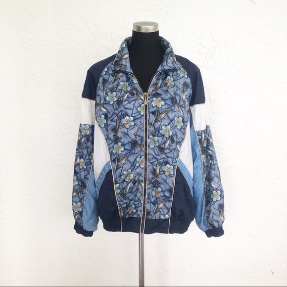 Vintage Nylon 1980’s 1990’s Floral Zip Up Jacket Coat Size Medium windbreaker - Picture 1 of 8